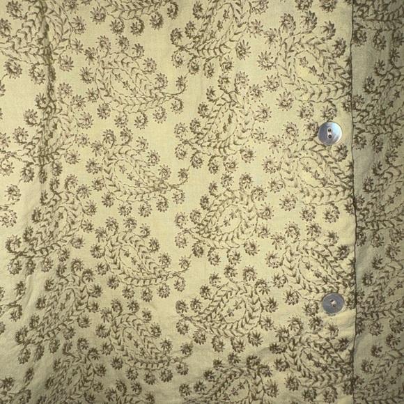 J. Jill Size L Olive Green Floral Embroidered Button-Up Blouse Boho Cotton Top - Picture 3 of 9